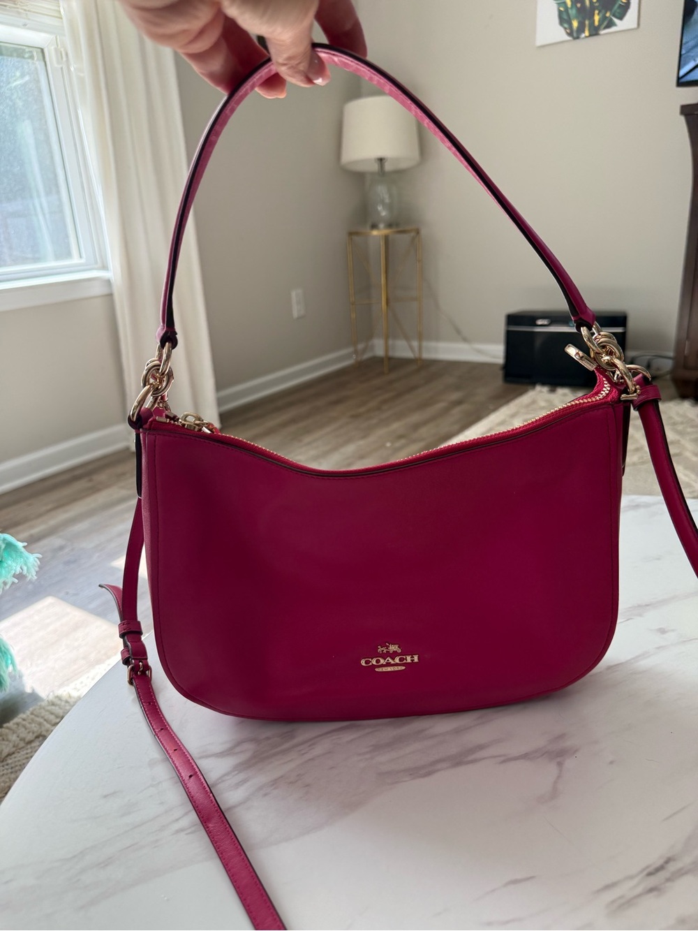 🔥Coach pink leather crossbody bag with gold hardware #luxury #designer